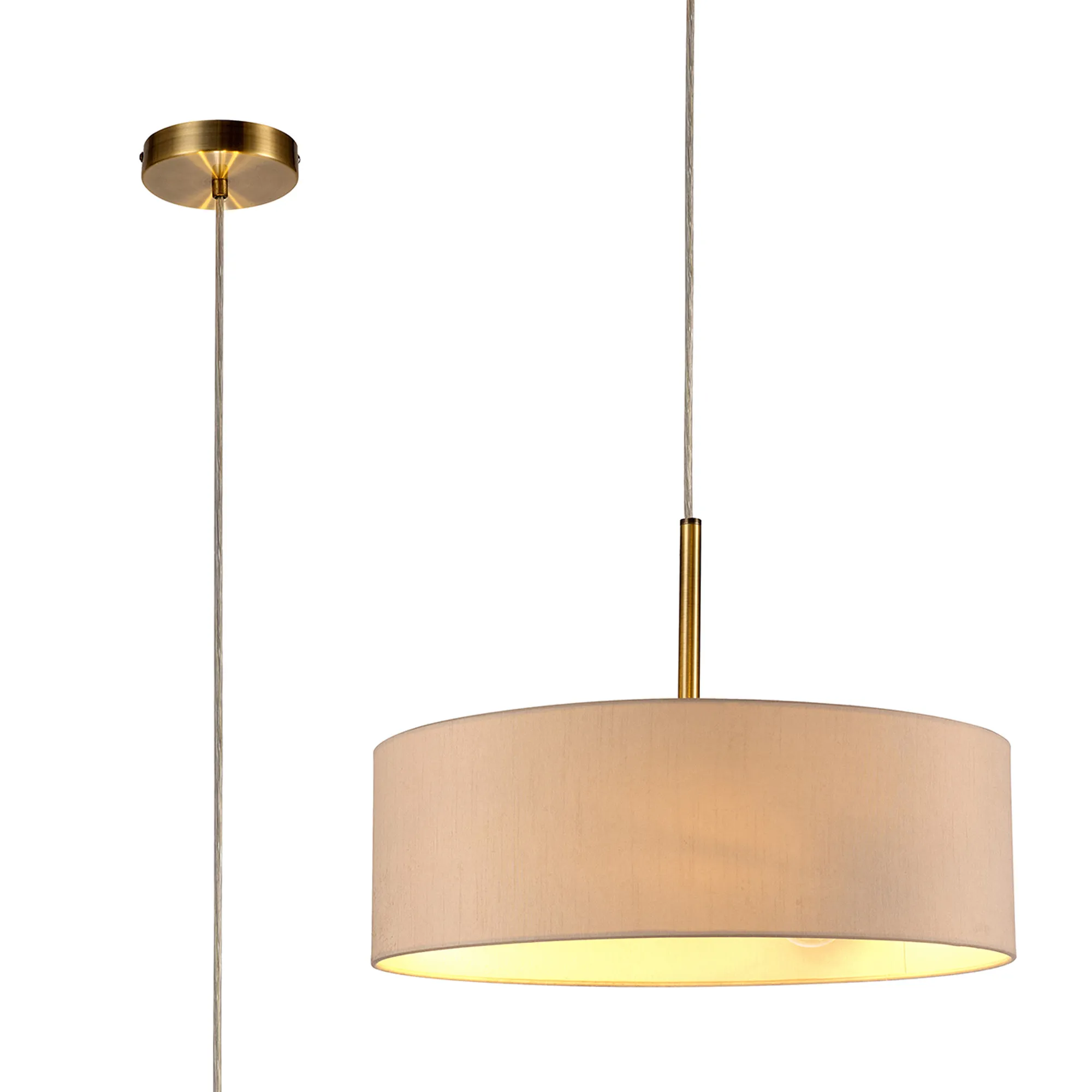 Baymont 45cm 3 Light Pendant Antique Brass, Nude Beige/Moonlight